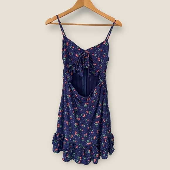 LUCCA Ruffle Front Tie Cut Out Cherry Print Dress - Picture 3 of 10